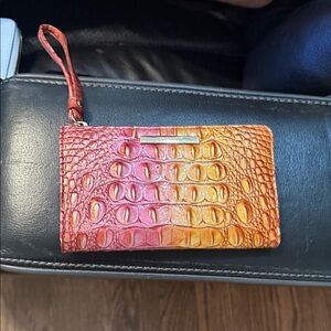 Brahmin Orange and Pink Croc-Embossed Wristlet